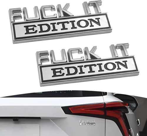 2 calcomanías de material metálico con letras 3D de emblema de automóvil, edición Fuck-IT, repuesto de calcomanías de emblema de maletero,