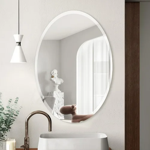 Miniatura 16 de KOHROS Espejo ovalado sin marco de 20 x 28 pulgadas, espejo de pared de baño con borde biselado pulido, antioxidante, vidrio templado (plateado)