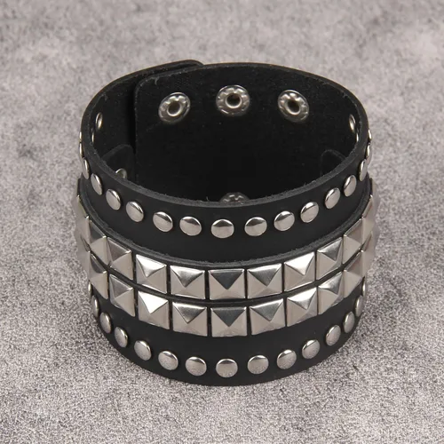 Miniatura 3 de Jeilwiy Pulseras de cuero punk para hombres, pulseras hechas a mano, brazalete ancho, joyería trenzada, color negro y marrón, ajustable, regalos