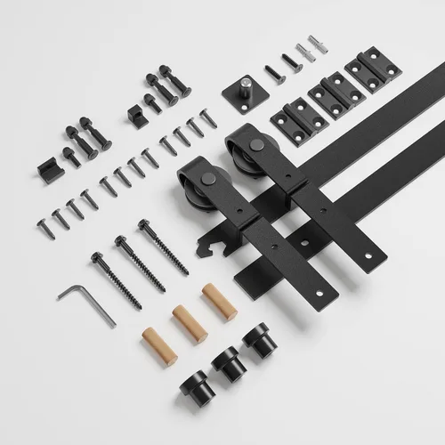 Miniatura 9 de Kit de rieles de herrajes para puerta corredera plegable de granero de 52", suave y silencioso, rodillo negro montado lateralmente, fácil
