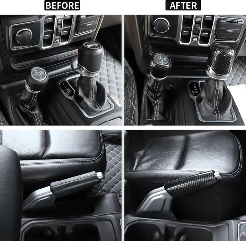 Miniatura 2 de Funda para Freno de Mano + Tapa del Pomo de Cambio + Tapa del Pomo de Cambio del Modo de Conducción Compatible con Jeep Wrangler JL JLU 2018-2025