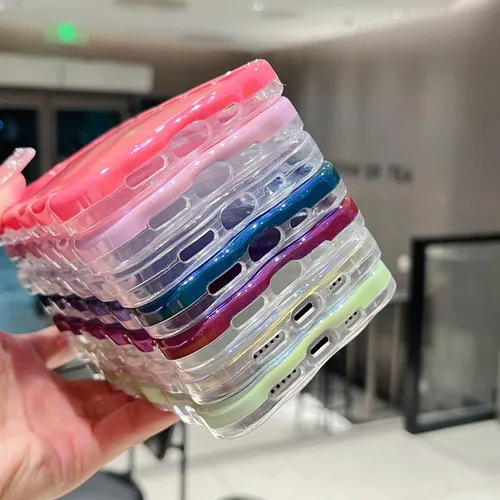 Miniatura 61 de FABSPARK Funda para iPhone 14 Pro Max, bonita funda colorida con láser, retro, exquisita, rizada, borde ondulado, protector estético de TPU suave