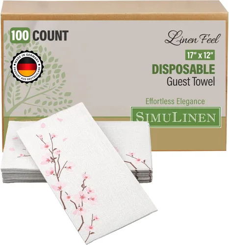 Miniatura 11 de SimuLinen Toallas de mano desechables de jardín azul con flores para baño, toallas para invitados de un solo uso con tacto de lino, papel de seda