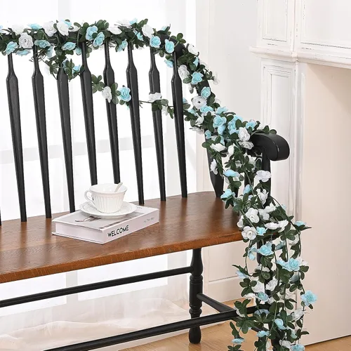 Miniatura 8 de MARTINE MALL Guirnalda de Flores – 5 hebras de 41 pies de enredaderas de rosas para decoración de dormitorio, guirnalda floral de rosas azules