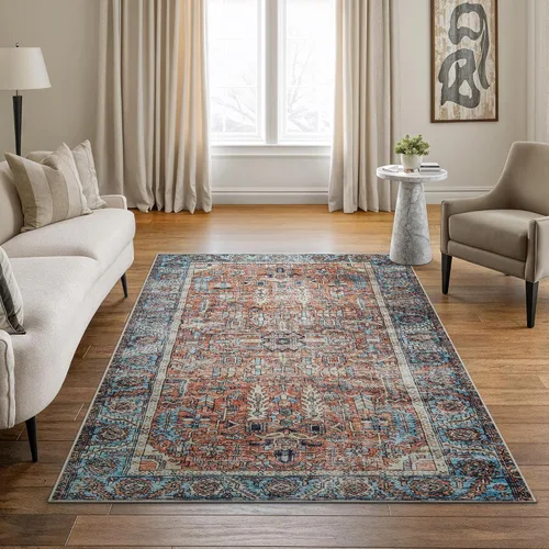 Miniatura 49 de Bloom Rugs - Alfombra lavable, antideslizante, de 1,83 x 2,74 m, color beige/blanco claro con borde tradicional, para sala de estar, dormitorio
