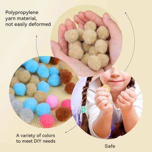 Miniatura 4 de MORFEN 150 pompones para manualidades, color beige brillante de 1 pulgada, bolas de pompón mullido, pequeños pompones para manualidades, proyectos