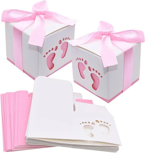 50 cajas de recuerdo de fiesta de baby shower, diseño de huellas, cajas de regalo para niños, cumpleaños, baby shower, invitados, boda, fiesta, Rosa