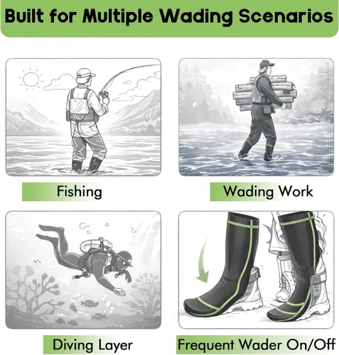 Miniatura 7 de Riverruns Calcetines para vadear, calcetines de pesca de nailon para hombres y mujeres, pesca al aire libre, surf, wakeboard, Negro