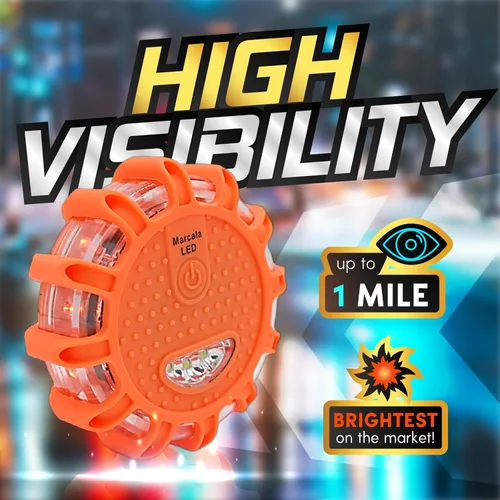 Miniatura 3 de Marcala Paquete de 3 luces de emergencia para vehículos Baldosas de emergencia compatibles con DOT para automóvil con baterías, silbato y funda