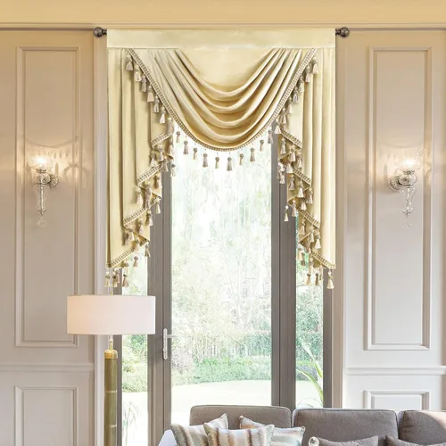 Miniatura 13 de VOGOL Cenefa de cortinas de terciopelo grueso para dormitorio, cenefas de cascada de lujo con aislamiento térmico dorado para sala de estar formal