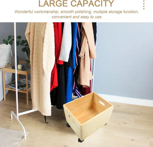 Miniatura 4 de Cabilock Caja de almacenamiento de madera con tapa y ruedas, organizador portátil de artículos diversos, contenedor de almacenamiento para el hogar