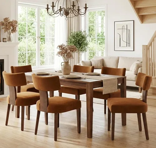 Miniatura 13 de Shunzhi Juego de 2 sillas de comedor modernas de mediados de siglo, sillas tapizadas de madera para comedor, sillas de cocina estilo granja, sillas