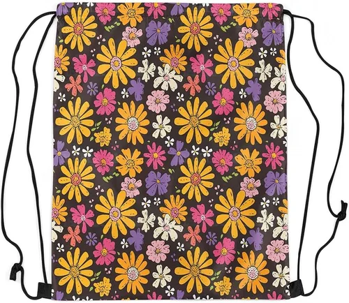 Miniatura 2 de jejeloiu Groovy Flower Gym String Bag 13"x15.7" Retro Floral Boho Drawstring Backpack for Decor 70S Hippie Flowers Bohemian Drawstring Bags Garden