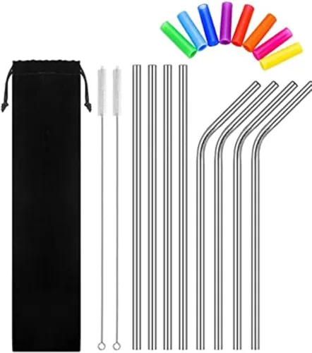 Miniatura 7 de Hoshen Paquete de 8 popotes reutilizables de acero inoxidable, combinación de paja curvada/recta de 8.5 pulgadas, 0.236 in, se adapta a 20 vasos