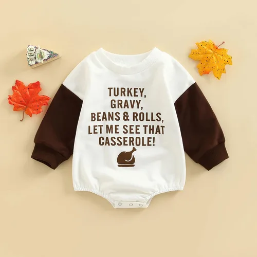 Miniatura 7 de BULINGNA Lindo mameluco de Navidad para Acción de Gracias, sudadera con estampado de letras, traje de otoño e invierno
