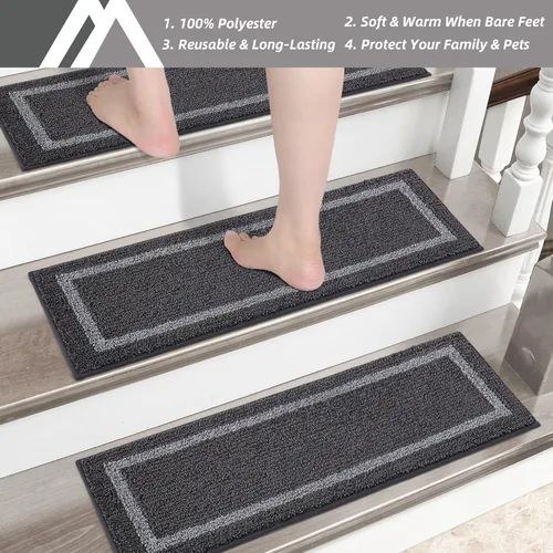 Miniatura 5 de COSY HOMEER Peldaños Suaves Antideslizantes Alfombra 28 x 9 pulgadas Alfombras de Escalera para Interiores para Escalones de Madera, Alfombras