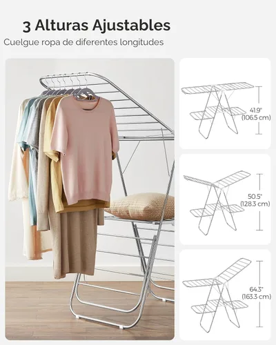Miniatura 5 de SONGMICS ULLR053W01V1 - Tendedero plegable de dos niveles para ropa, estante de secado de ropa para lavandería, secador de ropa independiente