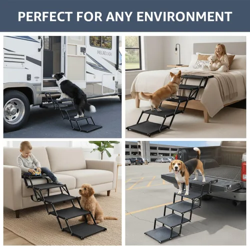 Miniatura 6 de Oiilores Escaleras plegables para perros grandes, rampa extra ancha para mascotas, para automóviles, SUV, superficie antideslizante, soporta hasta