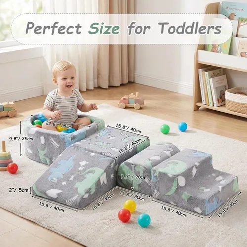 Miniatura 9 de Tiita Juego de 5 piezas para escalar y gatear para bebés, bloque de escalada de espuma para niños con pozo de bolas pequeño, escalador suave