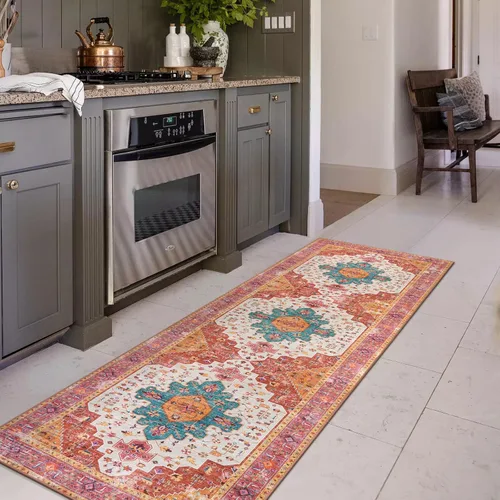 Miniatura 34 de Moynesa Alfombra de pasillo ultra fina lavable de 2 x 6 pies, antideslizante, resistente a las manchas, alfombra vintage que no desprende para Gris