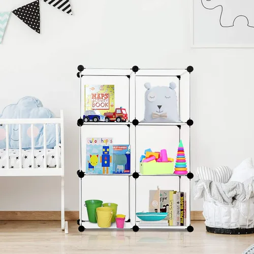 Miniatura 9 de Tangkula Organizador de almacenamiento de 6 cubos, gabinete de plástico PP con marco de acero inoxidable, sistema de almacenamiento modular portátil
