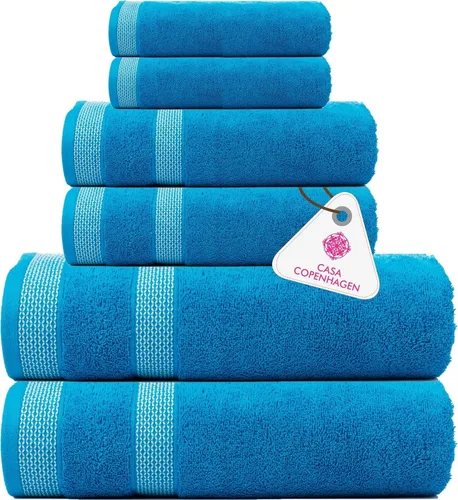 Miniatura 10 de CASA COPENHAGEN Solitaire 6Pcs 100% Egyptian Cotton Large Designer Towels Gift Set- Dusty Blue, 600GSM, 2Bath 2Hand 2Washcloths, Bath Towels for