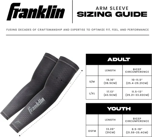 Miniatura 8 de Franklin Sports Mangas de compresión para brazo de béisbol y softbol para hombres y mujeres, varios tamaños
