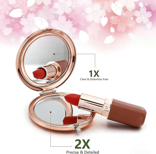 Miniatura 2 de Espejo compacto para mujer, mini espejo redondo de maquillaje de viaje, bonito espejo de bolsillo plegable portátil para bolso, espejo de bolsillo