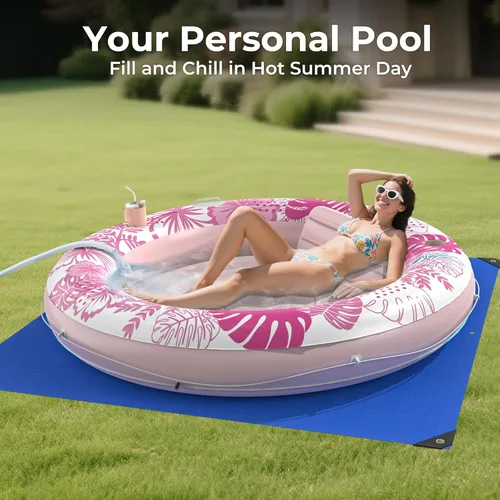 Miniatura 4 de Inflatable Tanning Pool Lounger Float with Protection Tarp, 75" x 75" Pool Floats Adult with Pillow, 6 in 1 Suntan Tub Raft Floatie, Sunbathing Rosa