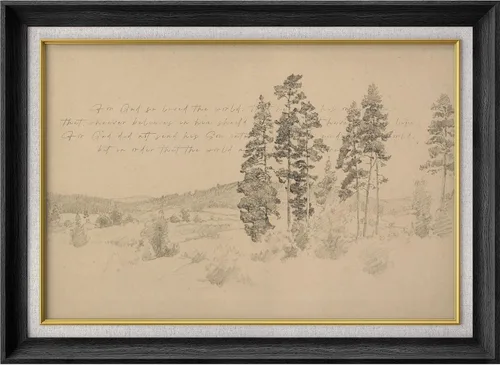 Miniatura 205 de MUDECOR Lienzo enmarcado prémium para pared, pinos nevados en bosque de invierno, ilustraciones modernas, arte contemporáneo, escénico, divertido