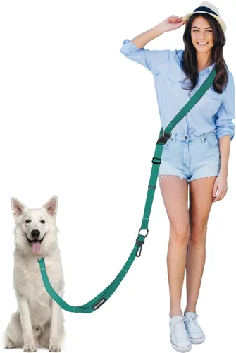 Miniatura 10 de Correa de perro manos libres, correa cruzada para perro, cinturón de cintura de 5.3 a 7.8 pies con cinturón de seguridad para automóvil