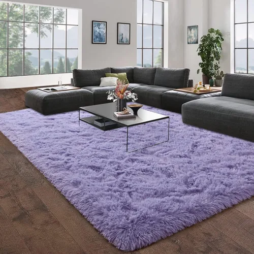 Miniatura 4 de DweIke Alfombras Esponjosas de Color Púrpura Lavanda para Dormitorio y Sala de Estar, 5x8 Pies Alfombra Suave de Felpa Shaggy Lila Púrpura