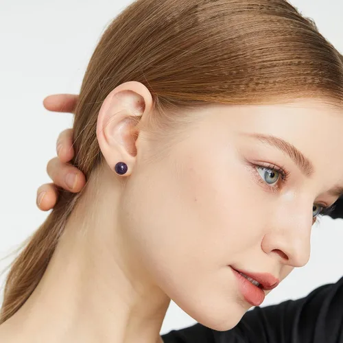 Miniatura 126 de Natural Stone Stud Earrings for Women 8mm Sterling Silver Genuine Gemstone Earrings Handmade Sterling Silver Crystal Stud Earrings for Women