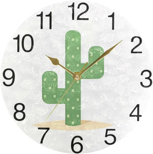 Miniatura 5 de senya Reloj de pared redondo de cactus del desierto, pintura al óleo silenciosa sin tictac, decorativo para el hogar, oficina, escuela, arte