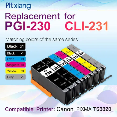 Miniatura 3 de Compatible con cartuchos de tinta Canon PGI-230 PGBK y CLI-231, repuesto para impresora Canon Pixma TS8820 (2, negro)