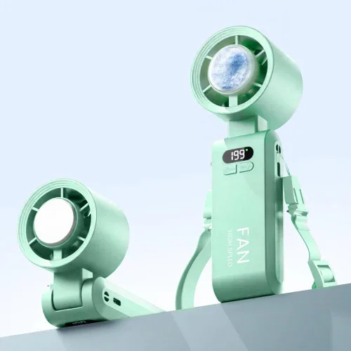 Miniatura 10 de Ventilador de mano portátil con refrigeración por hielo, ventilador turbo de alta velocidad de 24.6 ft/s, ventilador de cuello personal plegable 4