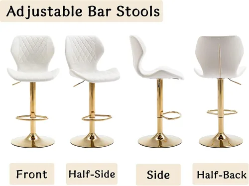 Miniatura 7 de Juego de 4 taburetes de bar color beige, sillas giratorias de altura de mostrador con respaldo de terciopelo, taburetes de isla de cocina para bar