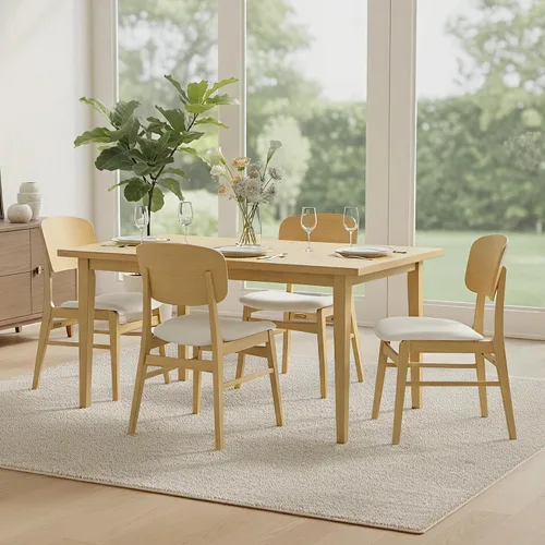 Miniatura 32 de KISLOT Rattan Dining Chairs Set of 4, Upholstered Modern Dining Room Chairs, Mid Century Oak Wood Kitchen Chairs with Rattan Backrest for Farmhouse