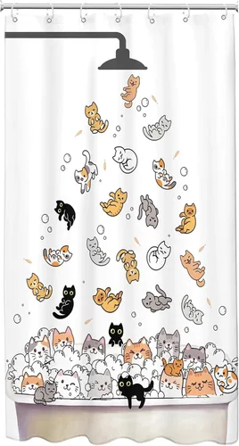 Miniatura 7 de SVBright Cortina de Ducha de Puesto Pequeño con Lindo Gato 36 pulgadas de ancho x 72 pulgadas de largo para Niños Casa Rodante Media Individual