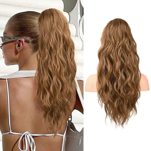 Miniatura 29 de FLUFYMOOZ Extensión de Cola de Caballo, Extensiones de Cabello de Cola de Caballo con Cordón de 26 Pulgadas para Mujeres, Postizo de Cabello