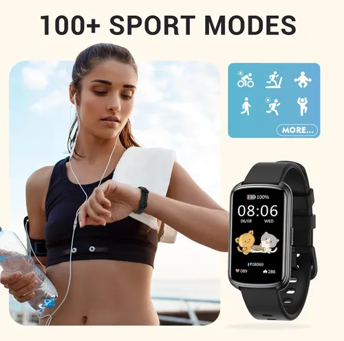 Miniatura 2 de Rastreador de fitness, reloj inteligente de 1.47 pulgadas, rastreador de actividad con pantalla táctil con diseño de banda inteligente delgada