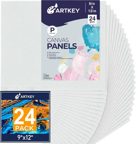 Miniatura 25 de Artkey Lienzos para pintar de 8 x 10 pulgadas, paquete de 12 unidades, 10 onzas, imprimados 100% algodón, blanco para pintura, suministros de arte