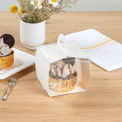 Miniatura 7 de Restaurantware - Cajas individuales para cupcakes de 4 x 4.25 pulgadas, 100 cajas de exhibición desechables para cupcakes - Con asa, acento de loto