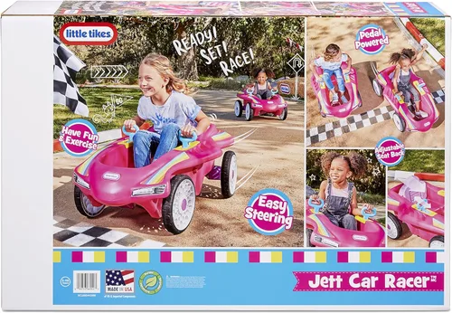 Miniatura 4 de Little Tikes Jett Car Racer Pink, auto de paseo con respaldo de asiento ajustable, dirección de rueda trasera de doble mango, control de carreras