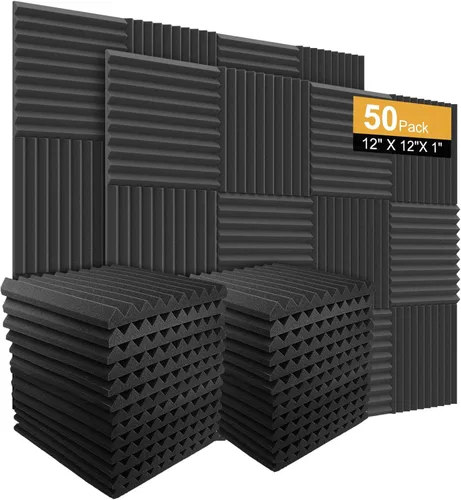 Burdurry Paquete de 50 paneles acústicos de espuma con aislamiento de sonido para paredes de estudio, paneles fonoabsorbentes, cuña de aislamiento