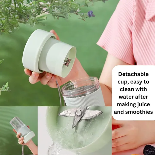 Miniatura 5 de Licuadora portátil USB – 30 segundos de potencia de trituración de hielo, 11.83 onzas líquidas, mini licuadora personal con popote para batidos