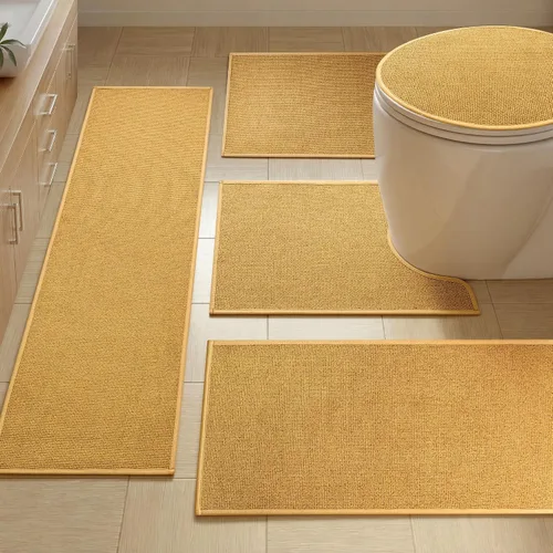 Miniatura 49 de YIHOUSE Juego de 2 tapetes de baño, color beige, ultrafino, absorbente, antideslizante, para baño, lavable, ducha, lavabo, lavandería