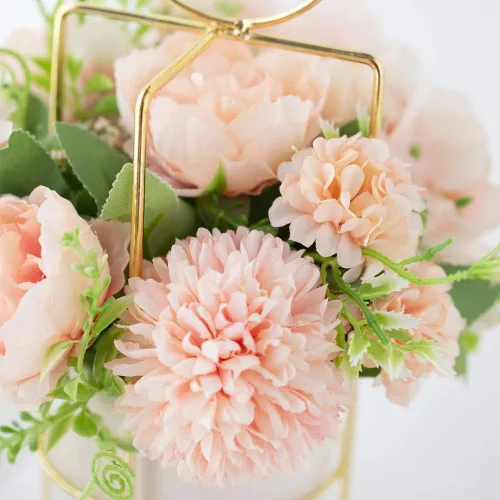 Miniatura 3 de KIRIFLY Flores artificiales falsas en jarrón, peonía sintética, hortensias de seda, centros de mesa para decoración de mesa de boda (rosa en dorado)