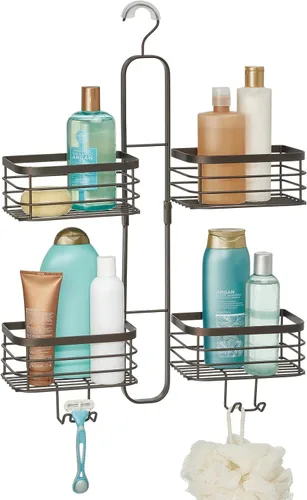 Miniatura 6 de mDesign Carrito de ducha colgante de acero metálico, estante organizador de 4 cestas para baño; sostiene cabezal de ducha de mano, manguera, champú