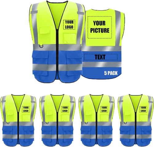 Miniatura 26 de Chaleco de seguridad con logotipo personalizado de alta visibilidad, chaleco reflectante clase 2, ropa de trabajo de construcción con 5 bolsillos